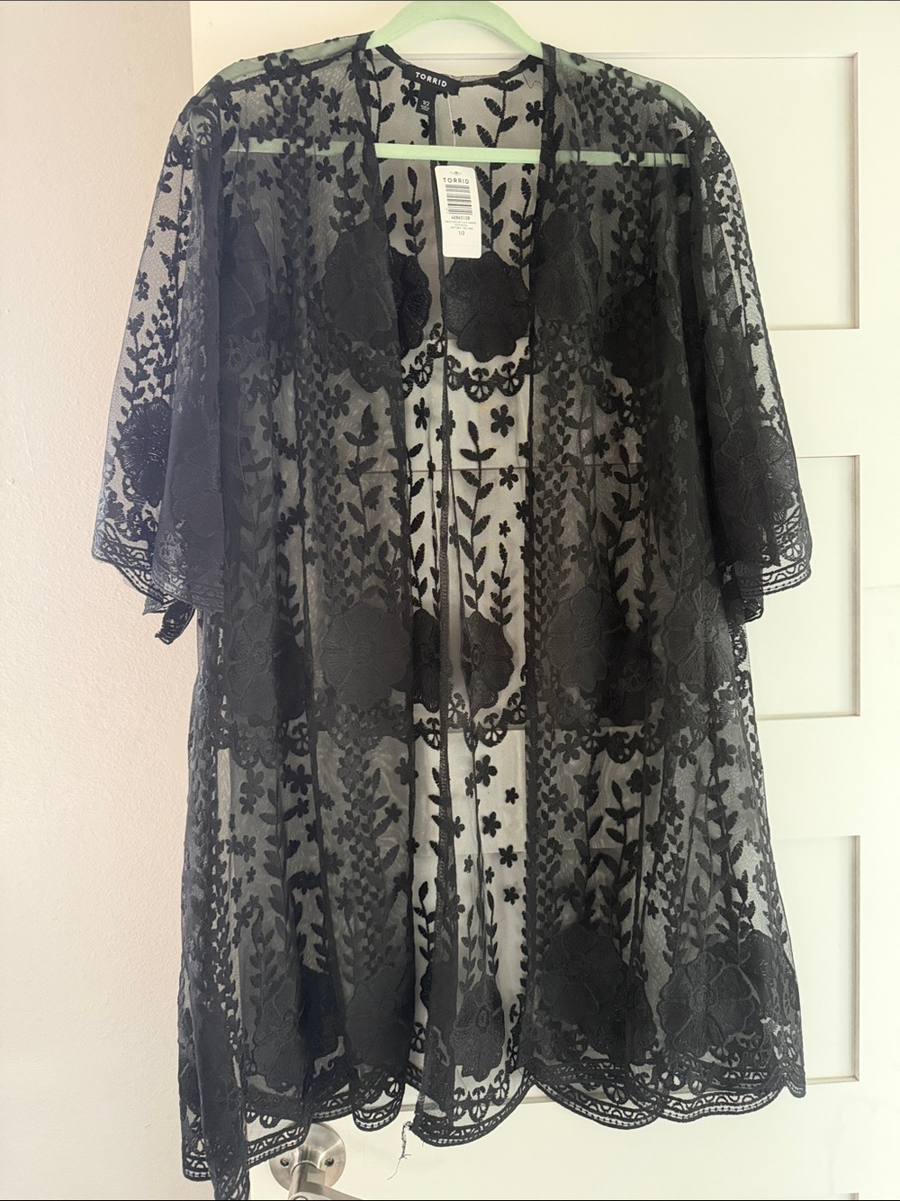 torrid Black Floral Lace Sheer Kimono Tunic